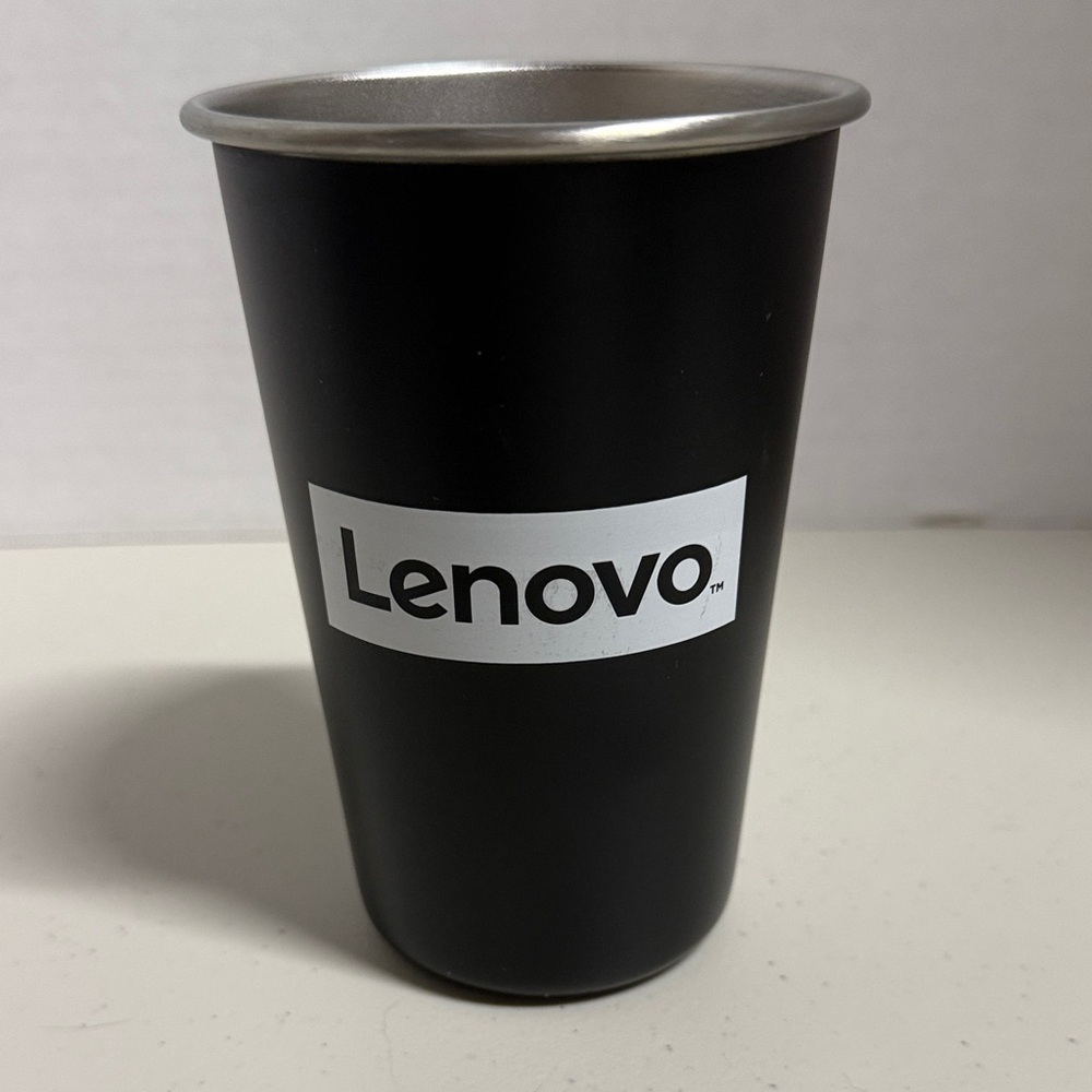 Lenovo Stainless Steel Cup Tumbler 16 oz black/silver with white LENOVO NWOT